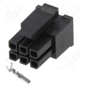 Изображение Разъём питания низковольтный MX-43025-0600-T / 0430250600, розетка MMF-2x3F (Micro-Fit 3.0) 6pin шаг 3 на кабель c контактами