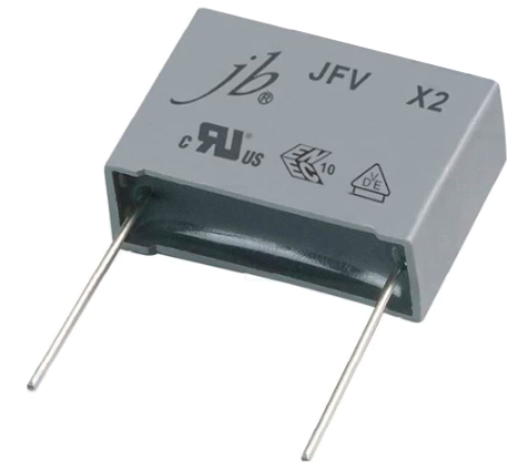 Конденсатор Class X2 1 uf 305 VAC 10% 31,5x22x13mm Pitch 27,5mm JFV (P/N JFV0A8105K275000B)